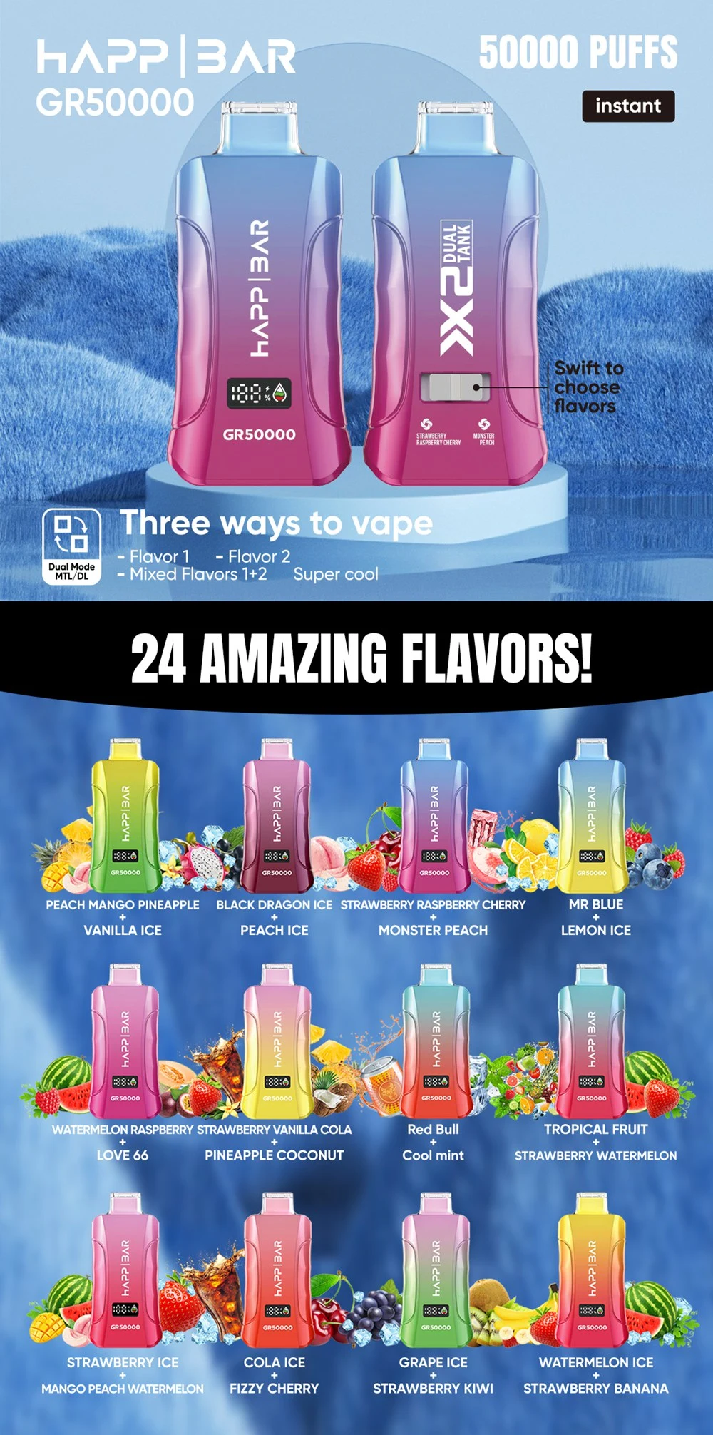 Wholesale Happ Bar GR50000 3 Flavors Disposable Vape 3 Wholesale Happ Bar GR50000 3 Flavors Disposable Vape 3
