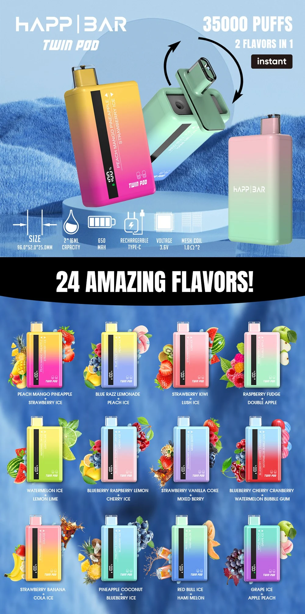 Wholesale Happ Bar Twin Pod 35000 Puffs Disposable Vape 2 Wholesale Happ Bar Twin Pod 35000 Puffs Disposable Vape 2