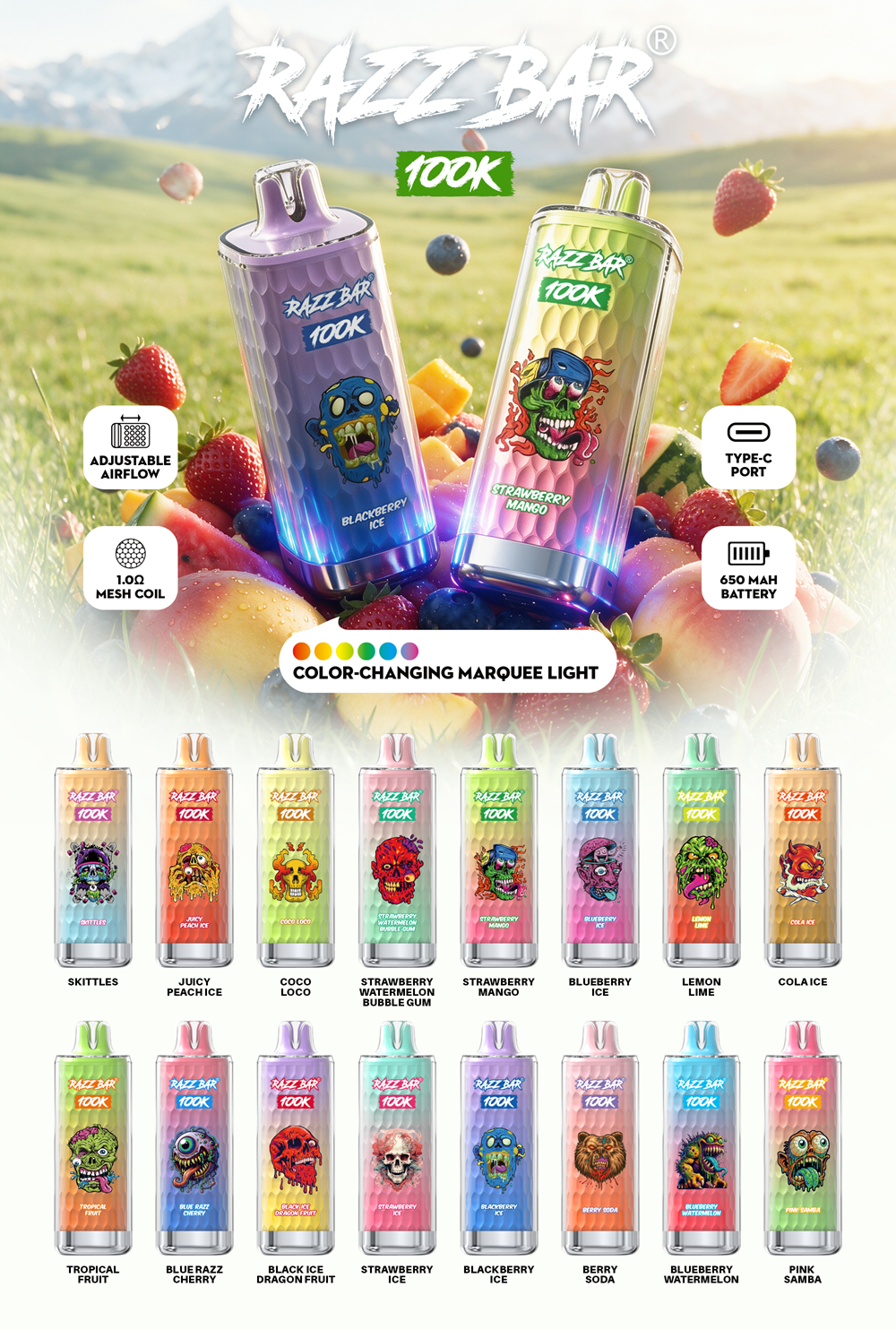 Wholesale Razz Bar 100K Disposable Vape Fast Free Shiping 11