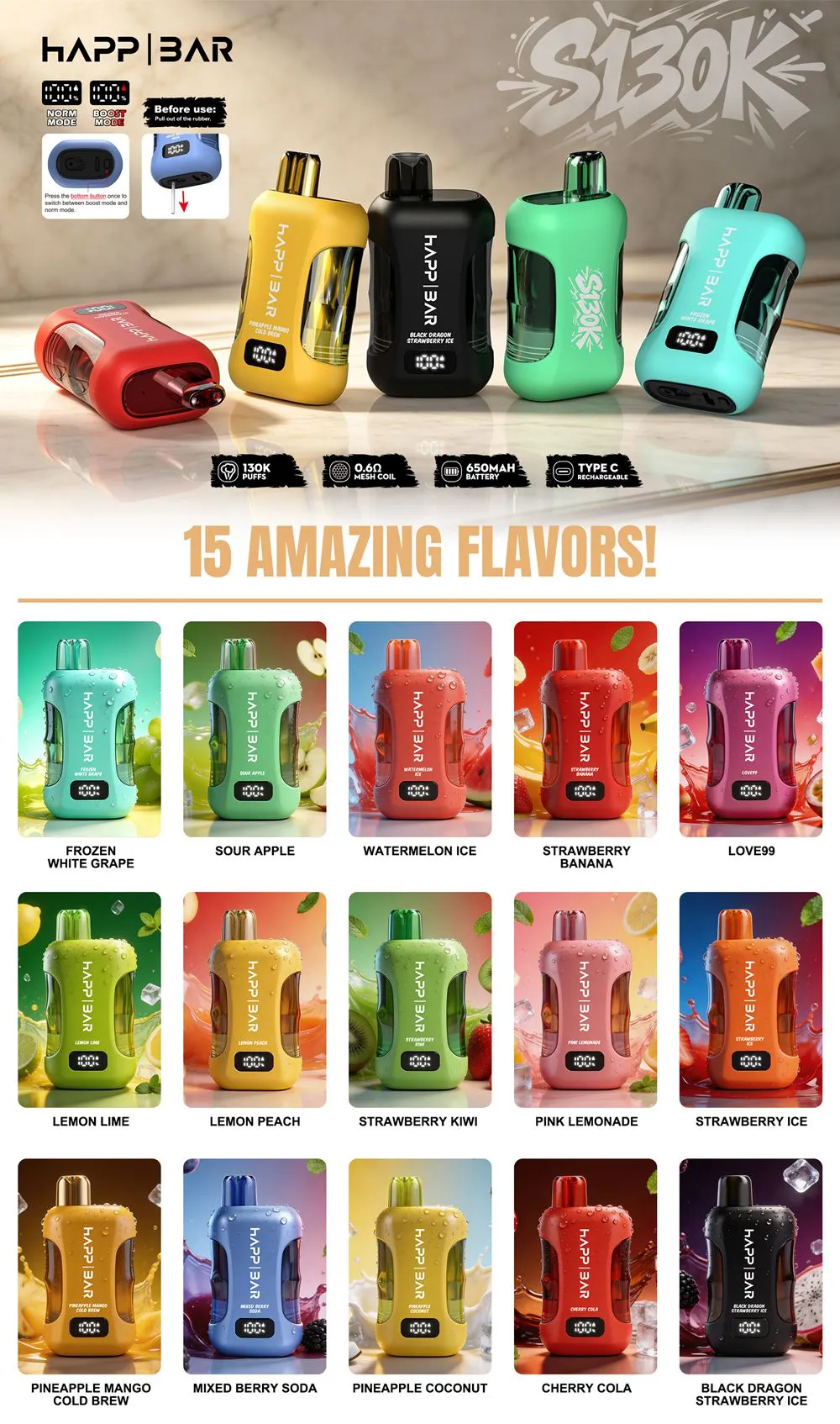 Wholesale HAPP BAR S130K Puffs Disposable Vape Free Shipping 13 Wholesale HAPP BAR S130K Puffs Disposable Vape Free Shipping 13
